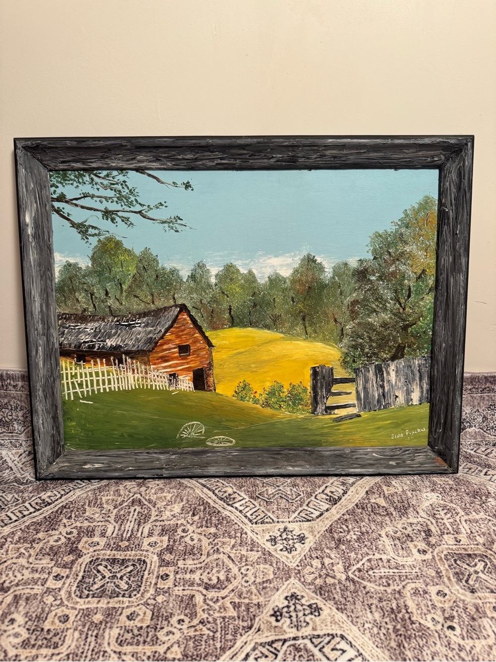 26”x19” Original American Folk Art “Memory” by Elda Fischer 1970